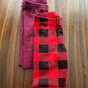 2 pack | Girls Leggings | Red/Black Plaid \ Maroon | Small 6